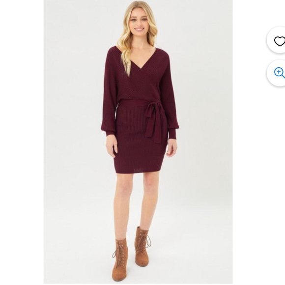Ribbed Knit Wrap Dress | Burgundy - Picture 2 of 6